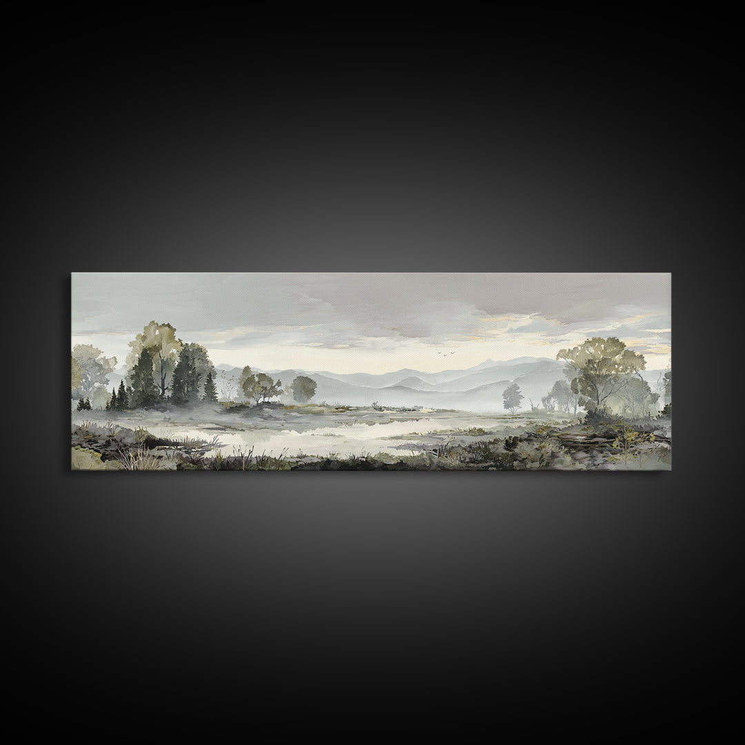 Monochrome Forest Silhouette Framed Canvas Print, Guest Bedroom Art, Bedroom Wall Decor, Bedroom Decor, Oil Painting, Guest, GBA-3x1-53