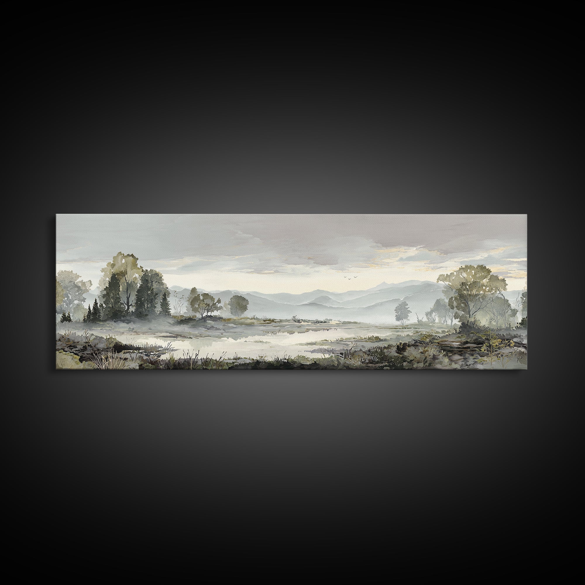 Monochrome Forest Silhouette Framed Canvas Print, Guest Bedroom Art, Bedroom Wall Decor, Bedroom Decor, Oil Painting, Guest, GBA-3x1-53