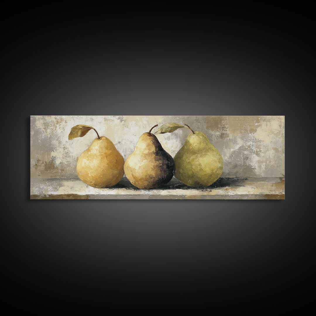 Classic Pear Still Life for Cozy Hospitality Framed Canvas Print, Guest Bedroom Art, Boho Decor, Bedroom Decor, Fine Art, Guest, GBA-3x1-60