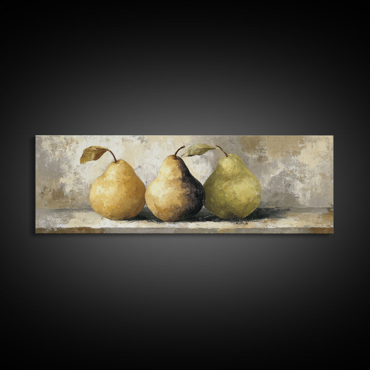 Classic Pear Still Life for Cozy Hospitality Framed Canvas Print, Guest Bedroom Art, Boho Decor, Bedroom Decor, Fine Art, Guest, GBA-3x1-60