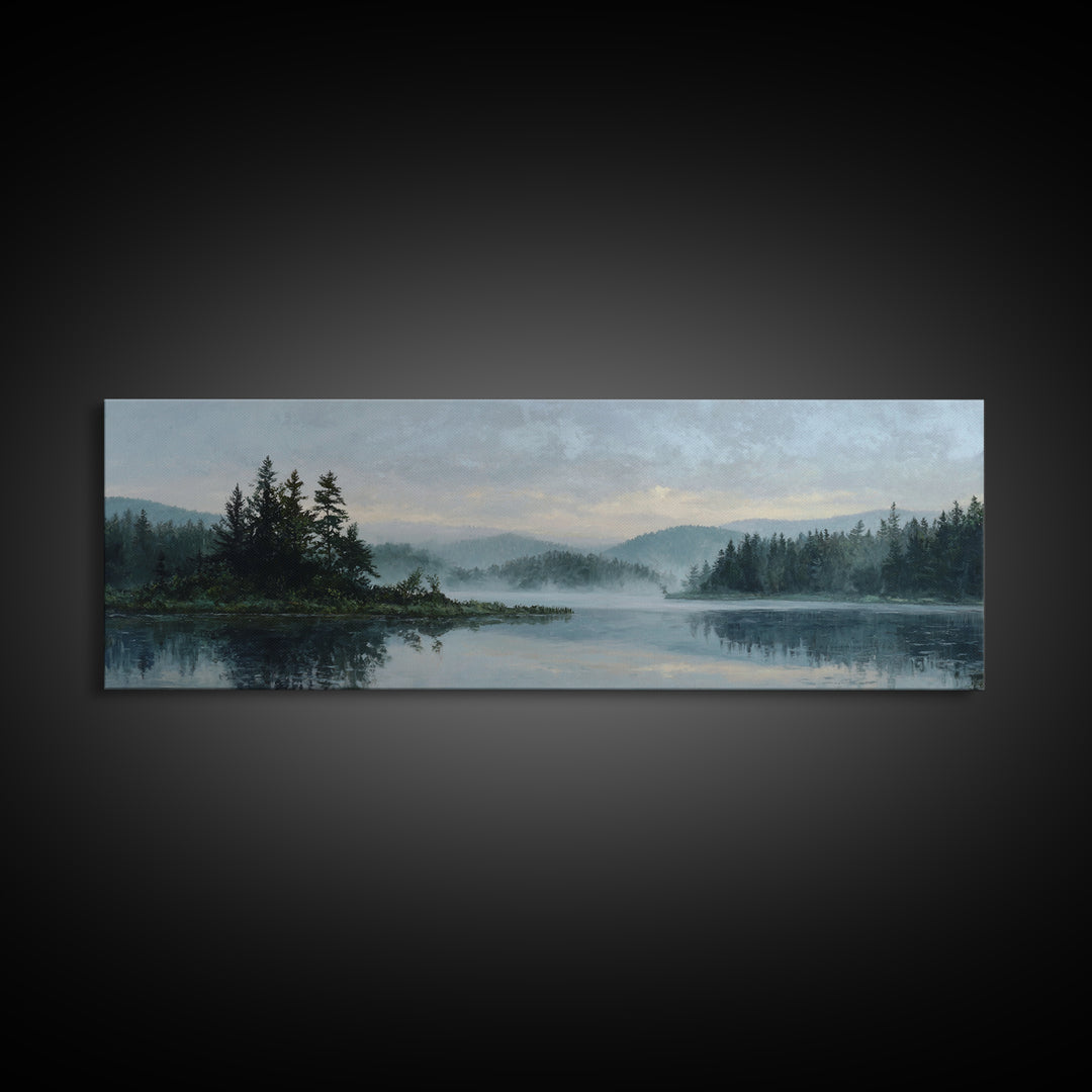 Quiet Lake Landscape at Early Morning Canvas Print, Guest Bedroom Art, Farmhouse Decor, Bedroom Decor, Fine Art, Guest, GBA-3x1-66