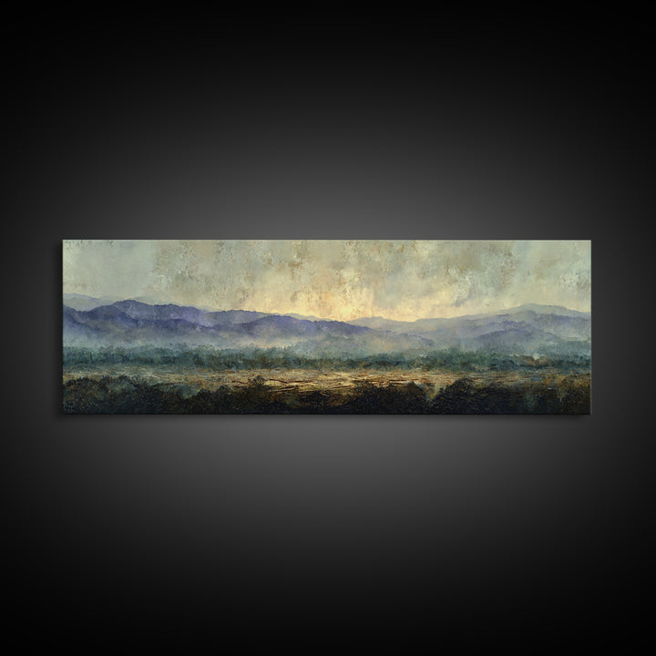 Soft Mountain Horizon Canvas Print, Guest Bedroom Art, Wall Art Prints, Bedroom Decor, Oil Painting, Guest, Cat Wall Art, GBA-3x1-71