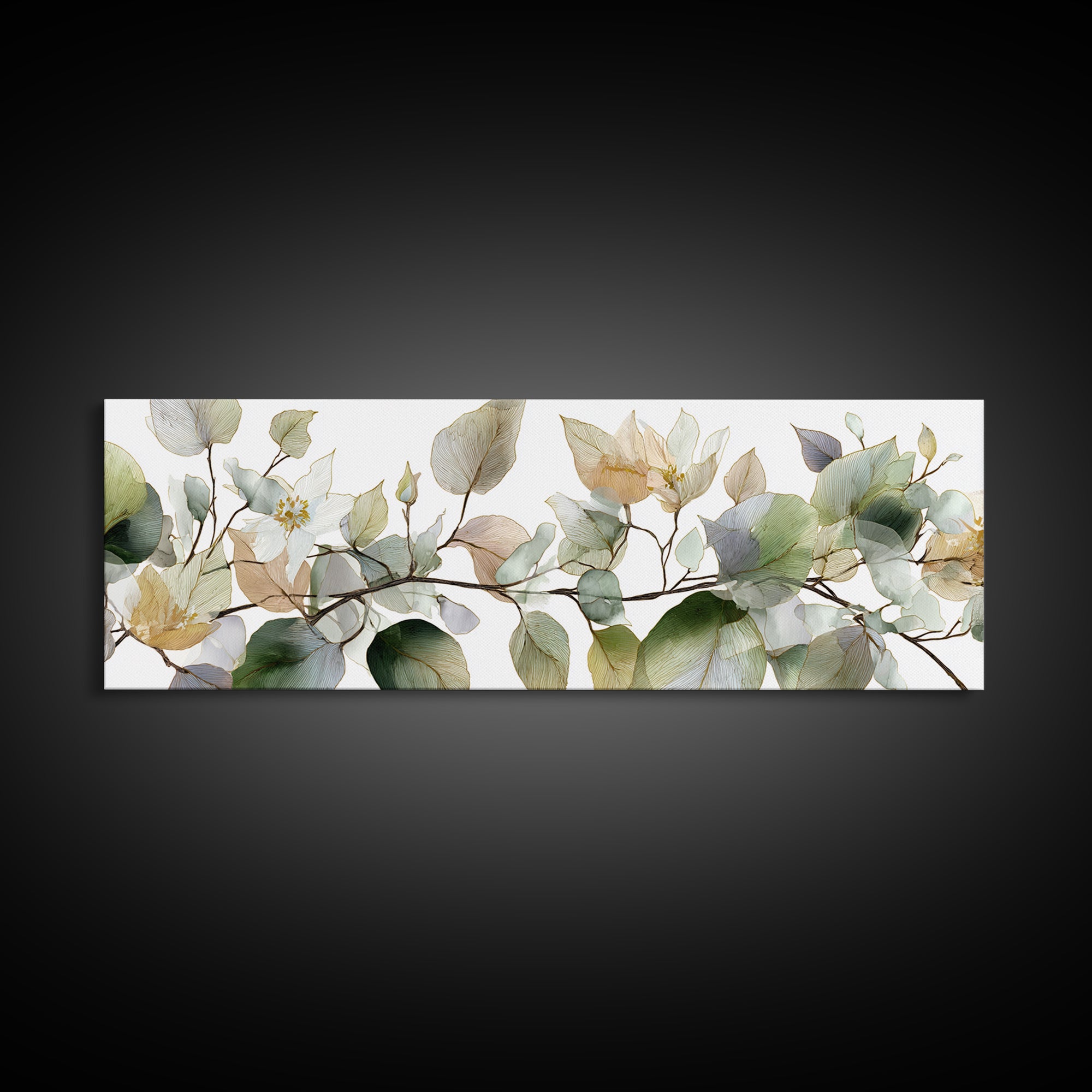 Calming Eucalyptus Watercolor Branches Framed Canvas Print, Guest Bedroom Art, Pink Wall Art, Bedroom Decor, Fine Art, Guest, GBA-3x1-74