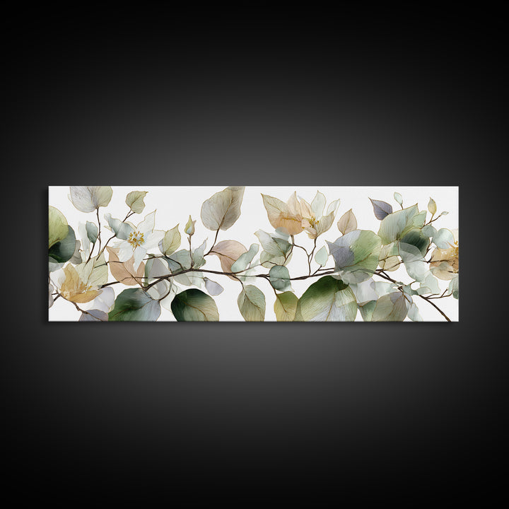 Calming Eucalyptus Watercolor Branches Framed Canvas Print, Guest Bedroom Art, Pink Wall Art, Bedroom Decor, Fine Art, Guest, GBA-3x1-74