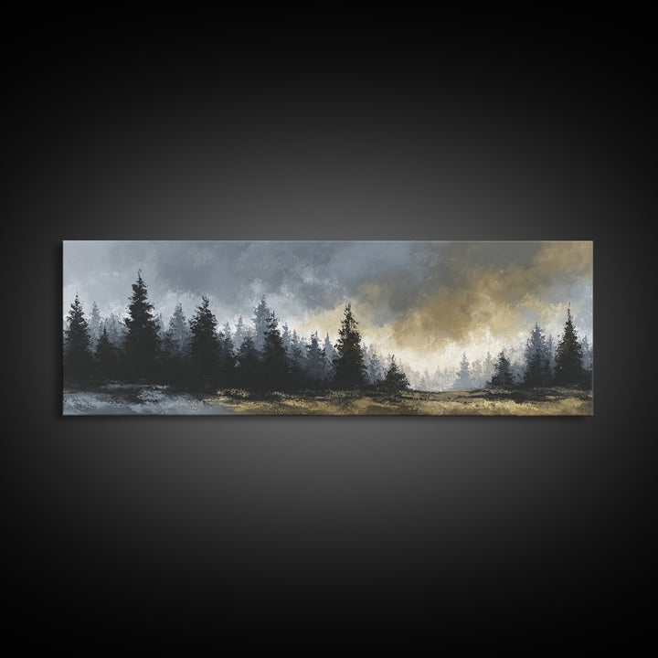 Monochrome Forest Silhouette Framed Canvas Print, Guest Bedroom Art, Bedroom Wall Decor, Bedroom Decor, Oil Painting, Guest, GBA-3x1-77
