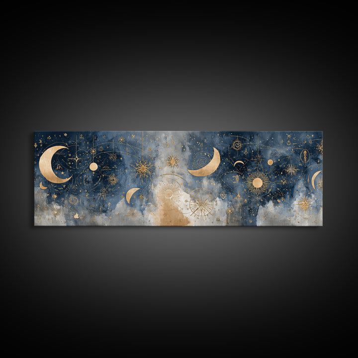 Minimal Moon and Stars Composition Canvas Print, Guest Bedroom Art, Above Bed Decor, Bedroom Decor, Fine Art, Guest, Boho Decor, GBA-3x1-8