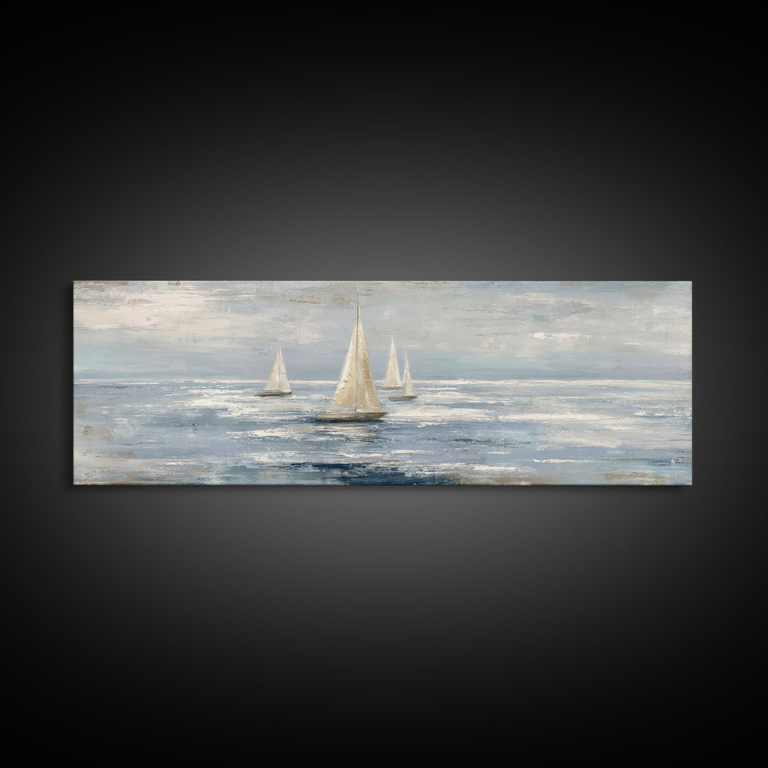 Soft Watercolor Sailboat on Quiet Water Framed Canvas Print, Guest Bedroom Art, New Home Gift, Bedroom Decor, Fine Art, Guest, GBA-3x1-82