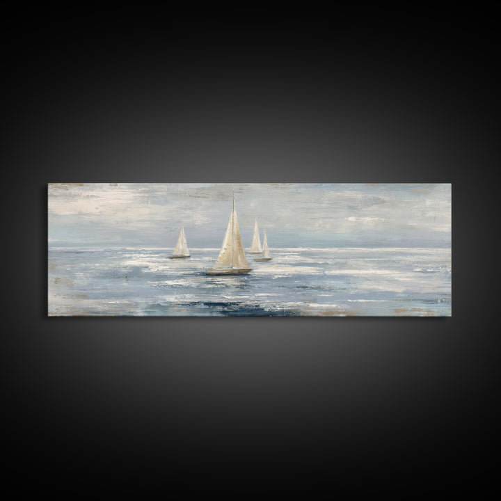 Soft Watercolor Sailboat on Quiet Water Framed Canvas Print, Guest Bedroom Art, New Home Gift, Bedroom Decor, Fine Art, Guest, GBA-3x1-82