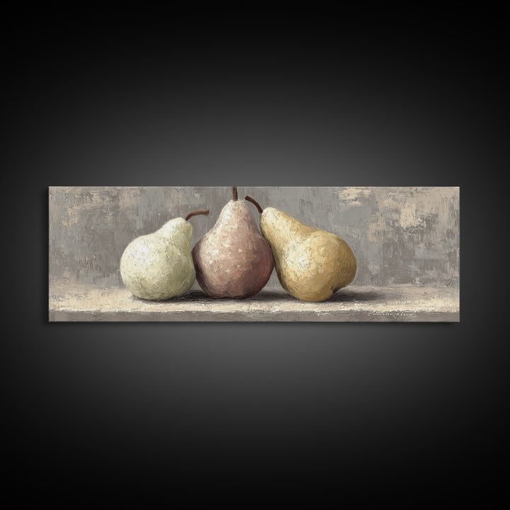 Classic Pear Still Life for Cozy Hospitality Framed Canvas Print, Guest Bedroom Art, Wall Decor, Bedroom Decor, Fine Art, Guest, GBA-3x1-84