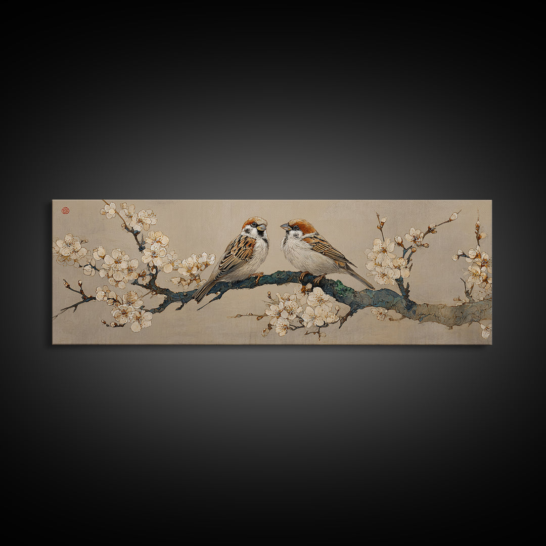 Small Bird Pair on Flowering Branch Canvas Print, Guest Bedroom Art, Prints, Bedroom Decor, Guest 292, Set of Wall Art, GBA-3x1-92