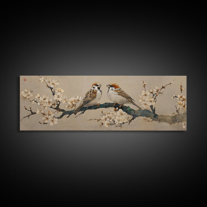Small Bird Pair on Flowering Branch Canvas Print, Guest Bedroom Art, Prints, Bedroom Decor, Guest 292, Set of Wall Art, GBA-3x1-92