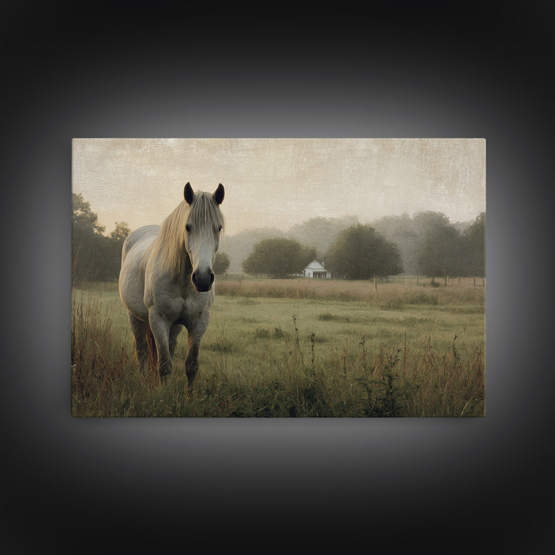 Quiet Horse Pasture at Sunset Canvas Print, Guest Bedroom Art, New Home Gift, Bedroom Decor, Guest, Minimalist Wall Art, GBA-3x2-1