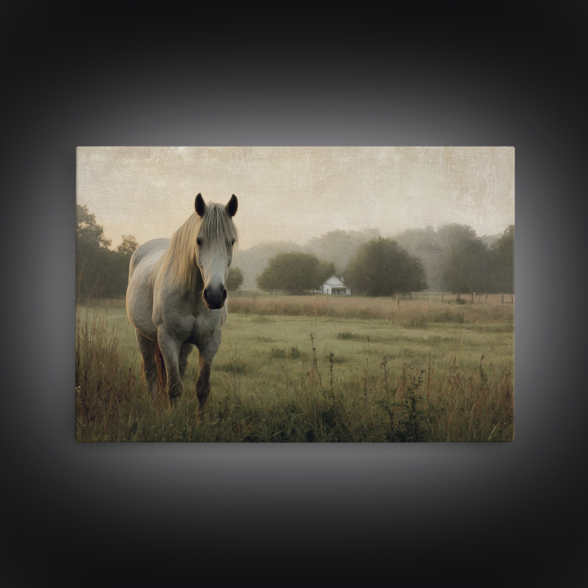 Quiet Horse Pasture at Sunset Canvas Print, Guest Bedroom Art, New Home Gift, Bedroom Decor, Guest, Minimalist Wall Art, GBA-3x2-1