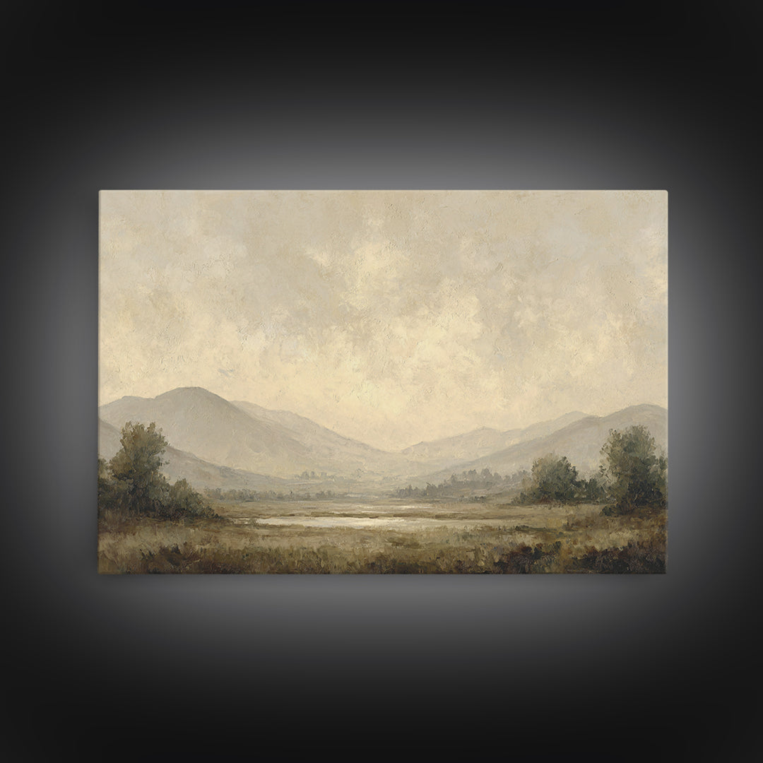 Gentle Rain over Distant Hills Framed Canvas Print, Guest Bedroom Art, Fine Art Print, Bedroom Decor, Oil Painting, Guest, GBA-3x2-100