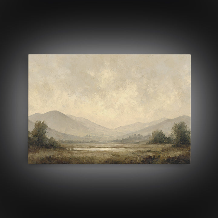 Gentle Rain over Distant Hills Framed Canvas Print, Guest Bedroom Art, Fine Art Print, Bedroom Decor, Oil Painting, Guest, GBA-3x2-100