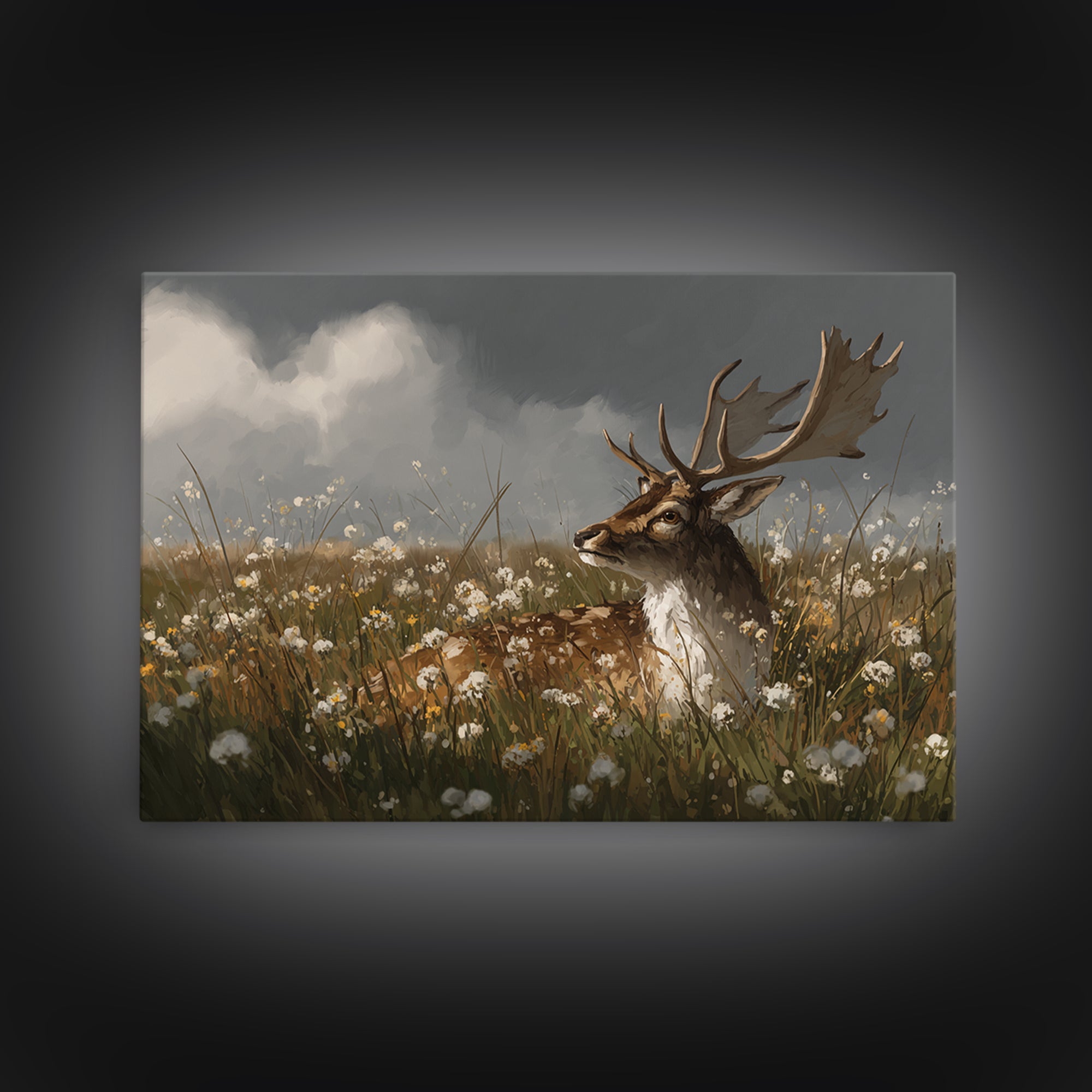 Sunlit Meadow with Delicate Flowers Framed Canvas Print, Guest Bedroom Art, Above Bed Decor, Bedroom Decor, Fine Art, Guest, GBA-3x2-19