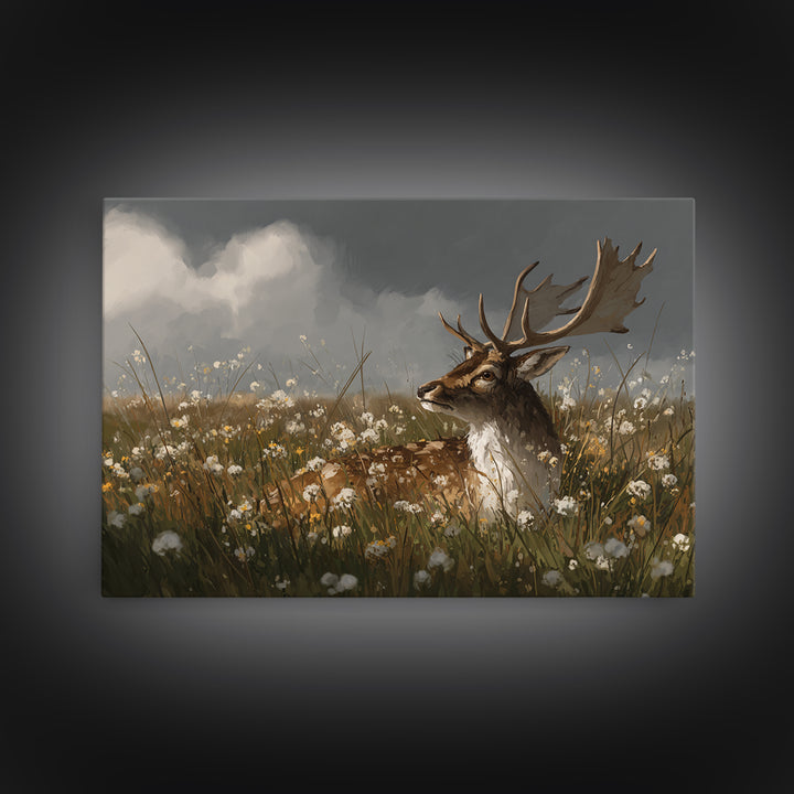 Sunlit Meadow with Delicate Flowers Framed Canvas Print, Guest Bedroom Art, Above Bed Decor, Bedroom Decor, Fine Art, Guest, GBA-3x2-19