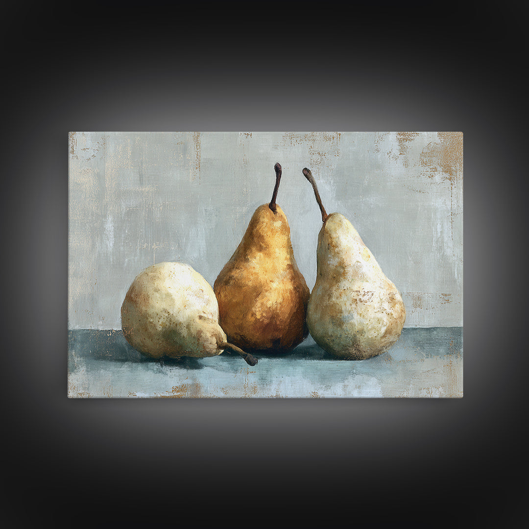 Classic Pear Still Life for Cozy Hospitality Framed Canvas Print, Guest Bedroom Art, Living Room Decor, Bedroom Decor, Guest, GBA-3x2-24
