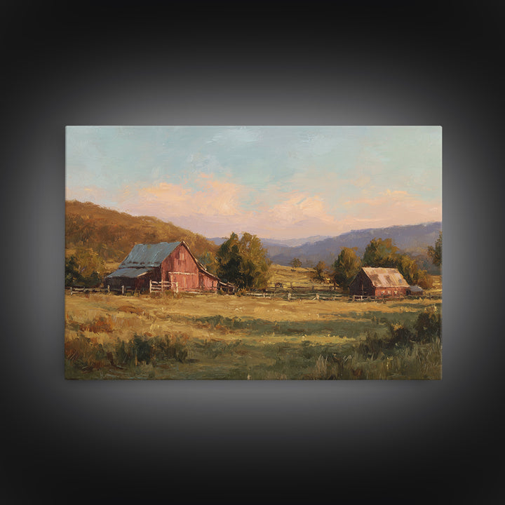 Quiet Horse Pasture at Sunset Framed Canvas Print, Guest Bedroom Art, Living Room Wall Art, Bedroom Decor, Abstract Art, Guest, GBA-3x2-25