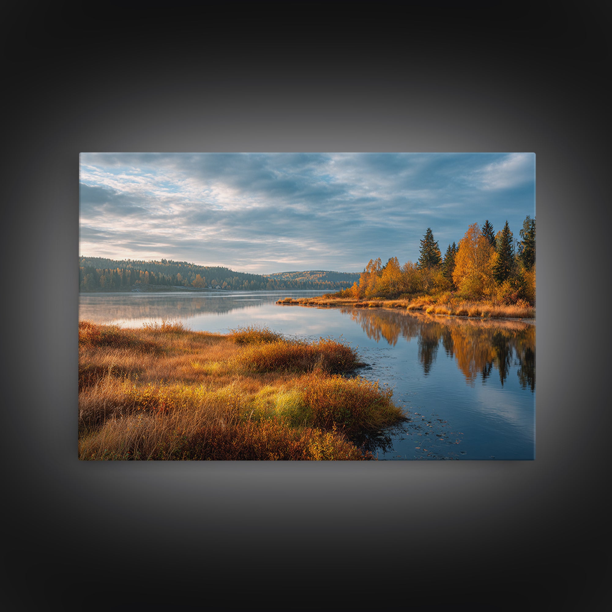 Quiet Lake Landscape at Early Morning Canvas Print, Guest Bedroom Art, Pink Wall Art, Bedroom Decor, Oil Painting, Guest, GBA-3x2-30