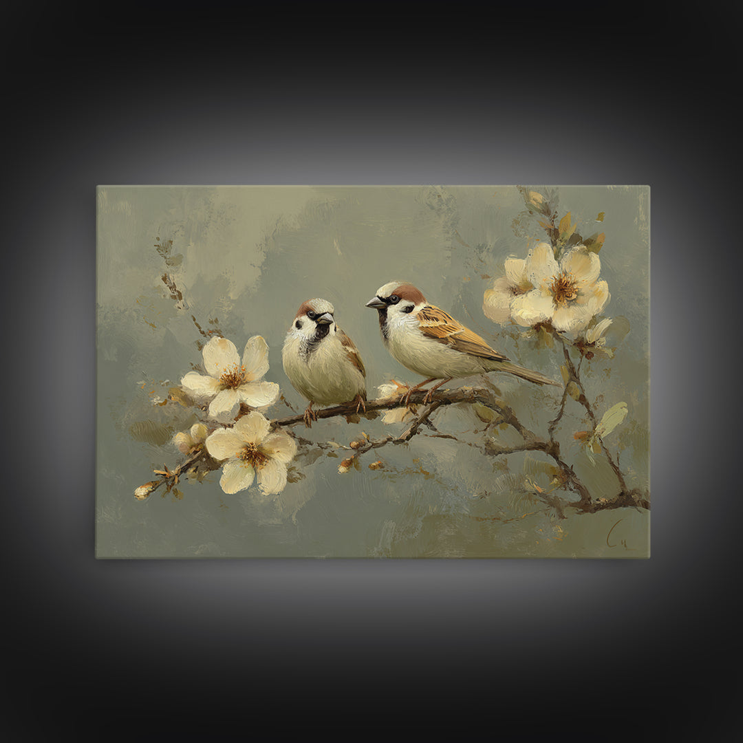 Small Bird Pair on Flowering Branch Canvas Print, Guest Bedroom Art, Set of 3 Wall Art, Bedroom Decor, Oil Painting, Guest, GBA-3x2-32