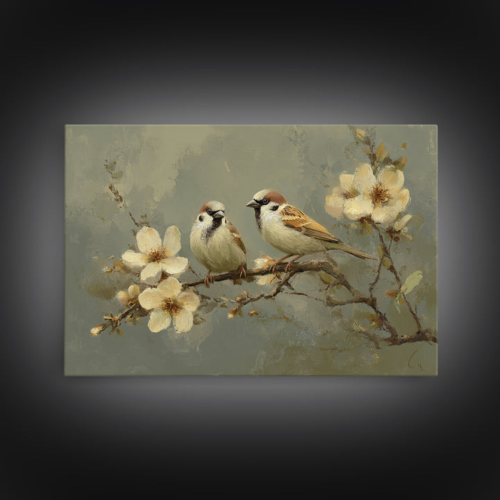 Small Bird Pair on Flowering Branch Canvas Print, Guest Bedroom Art, Set of 3 Wall Art, Bedroom Decor, Oil Painting, Guest, GBA-3x2-32