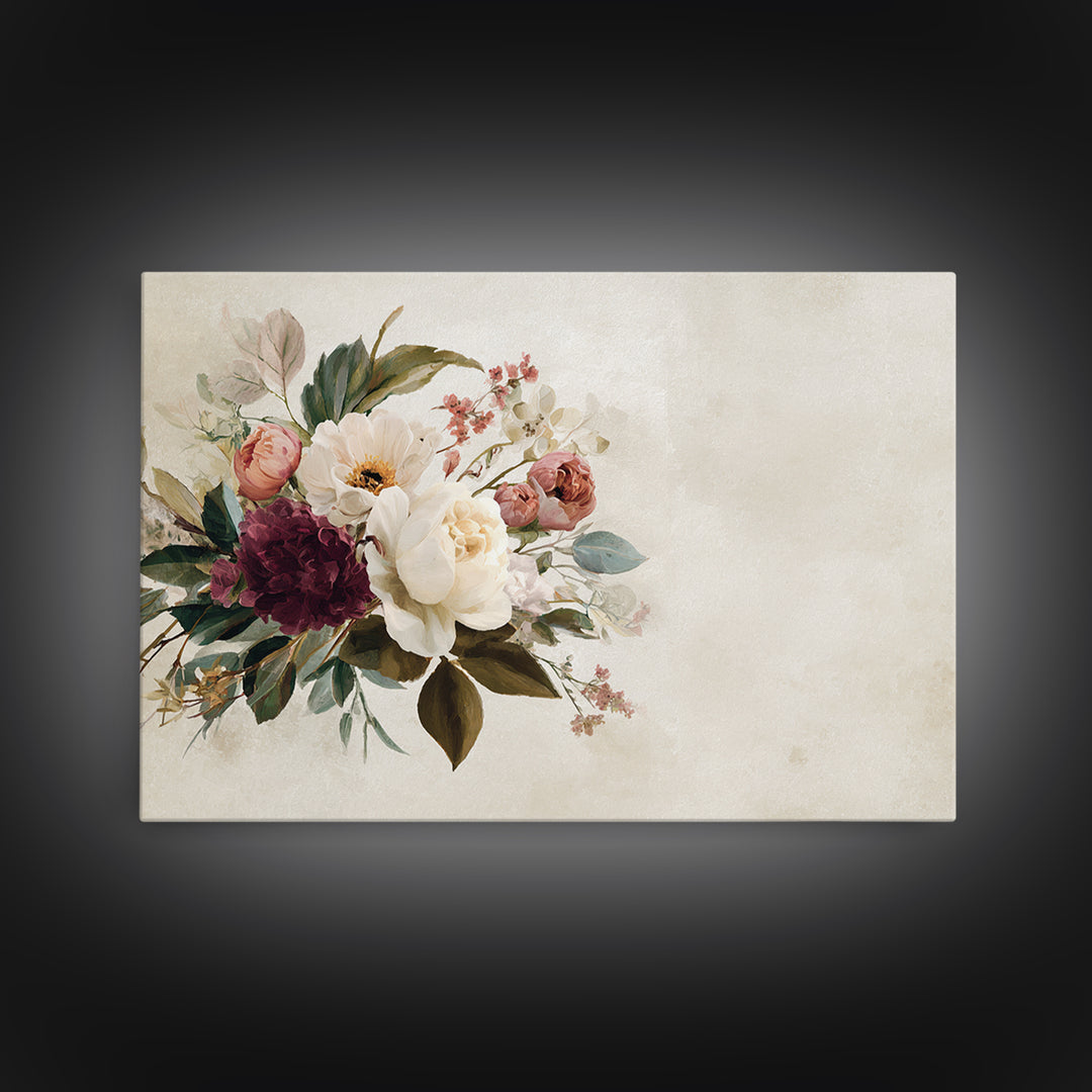 Welcoming Wildflower Bouquet Framed Canvas Print, Guest Bedroom Art, Bedroom Wall Art, Bedroom Decor, Oil Painting, Guest, GBA-3x2-5