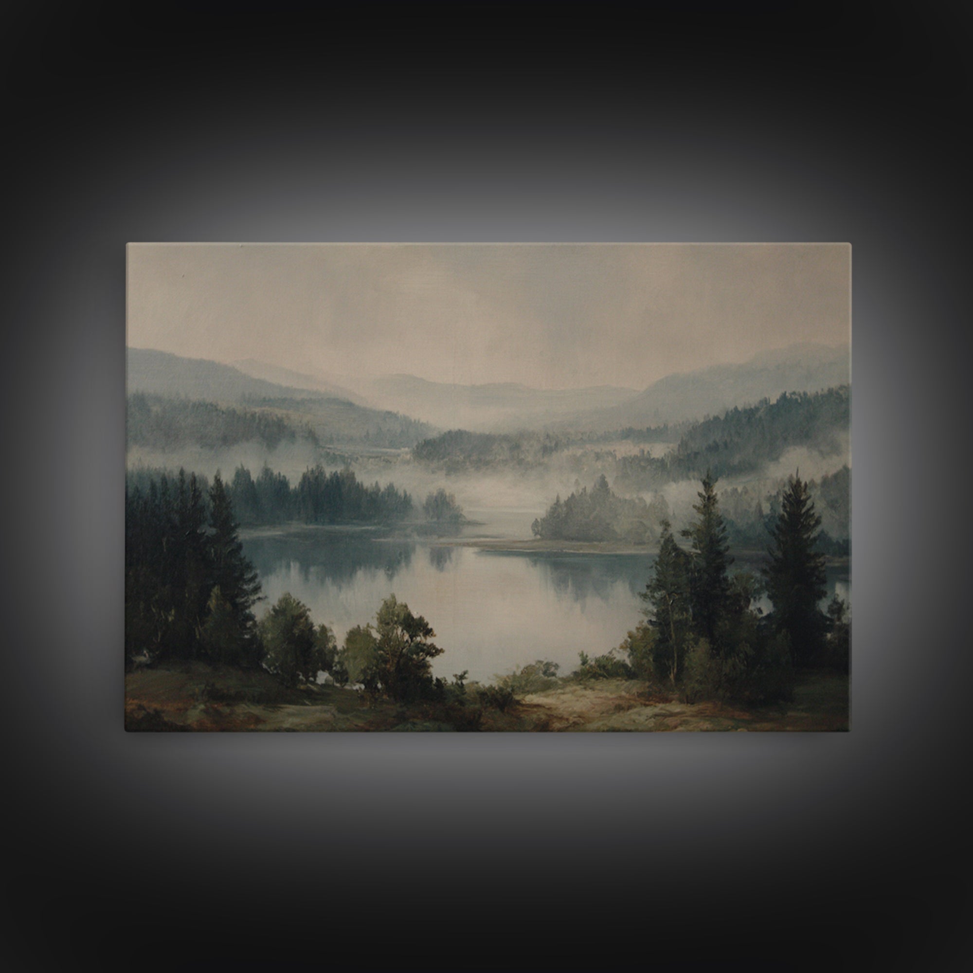 Quiet Lake Landscape at Early Morning Canvas Print, Guest Bedroom Art, Pink Wall Art, Bedroom Decor, Oil Painting, Guest, GBA-3x2-54