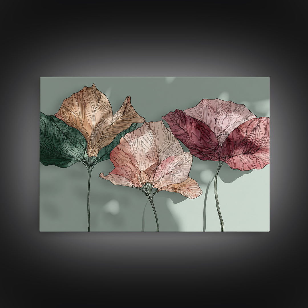 Gentle Botanical Line Drawing Trio Canvas Print, Guest Bedroom Art, Set of 3 Wall Art, Bedroom Decor, Watercolor Art, Guest, GBA-3x2-58