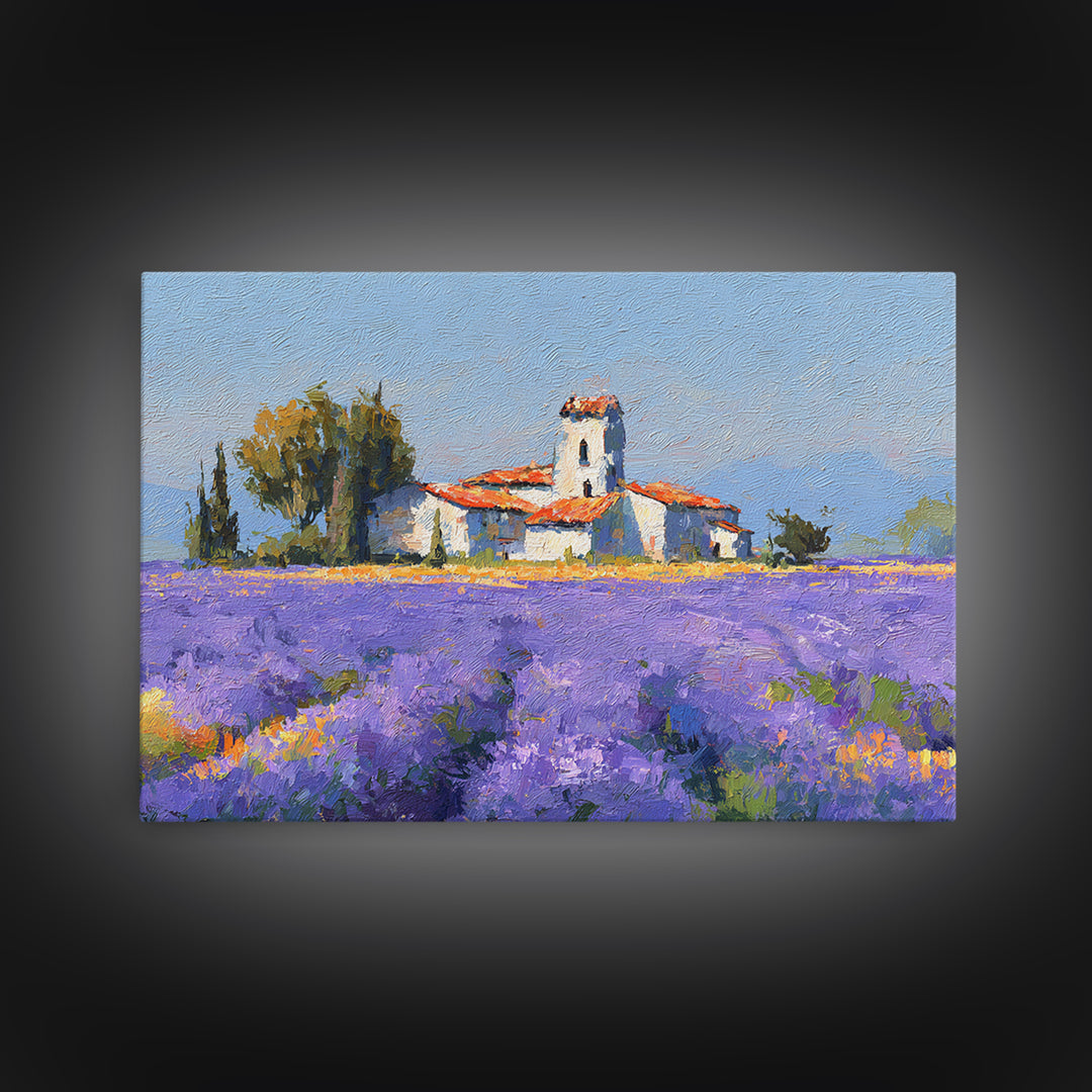 Lavender Field under Pale Sky Framed Canvas Print, Guest Bedroom Art, Living Room Wall Art, Bedroom Decor, Watercolor Art, GBA-3x2-71