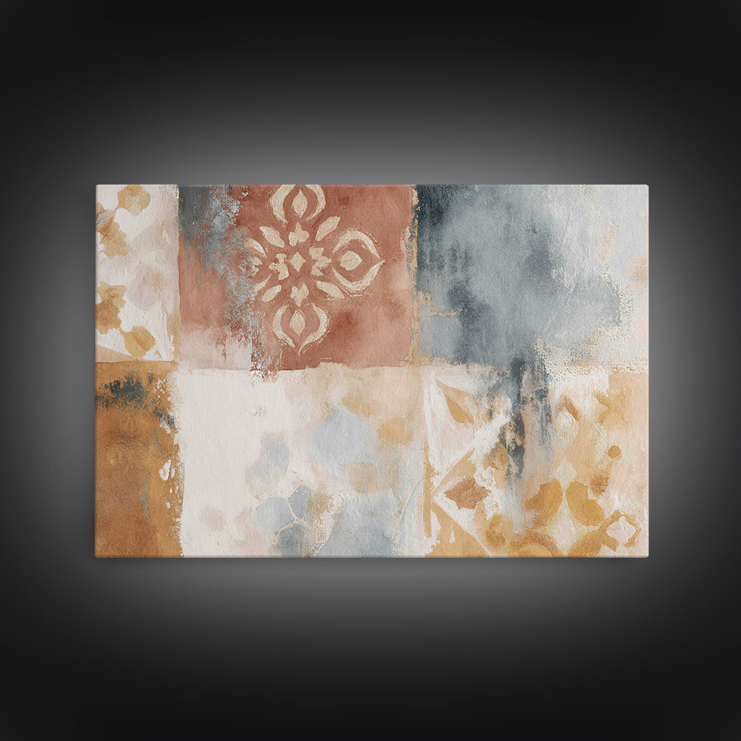 Warm Terracotta Shapes Framed Canvas Print, Guest Bedroom Art, Living Room Decor, Bedroom Decor, Guest, Farmhouse Wall Art, GBA-3x2-74