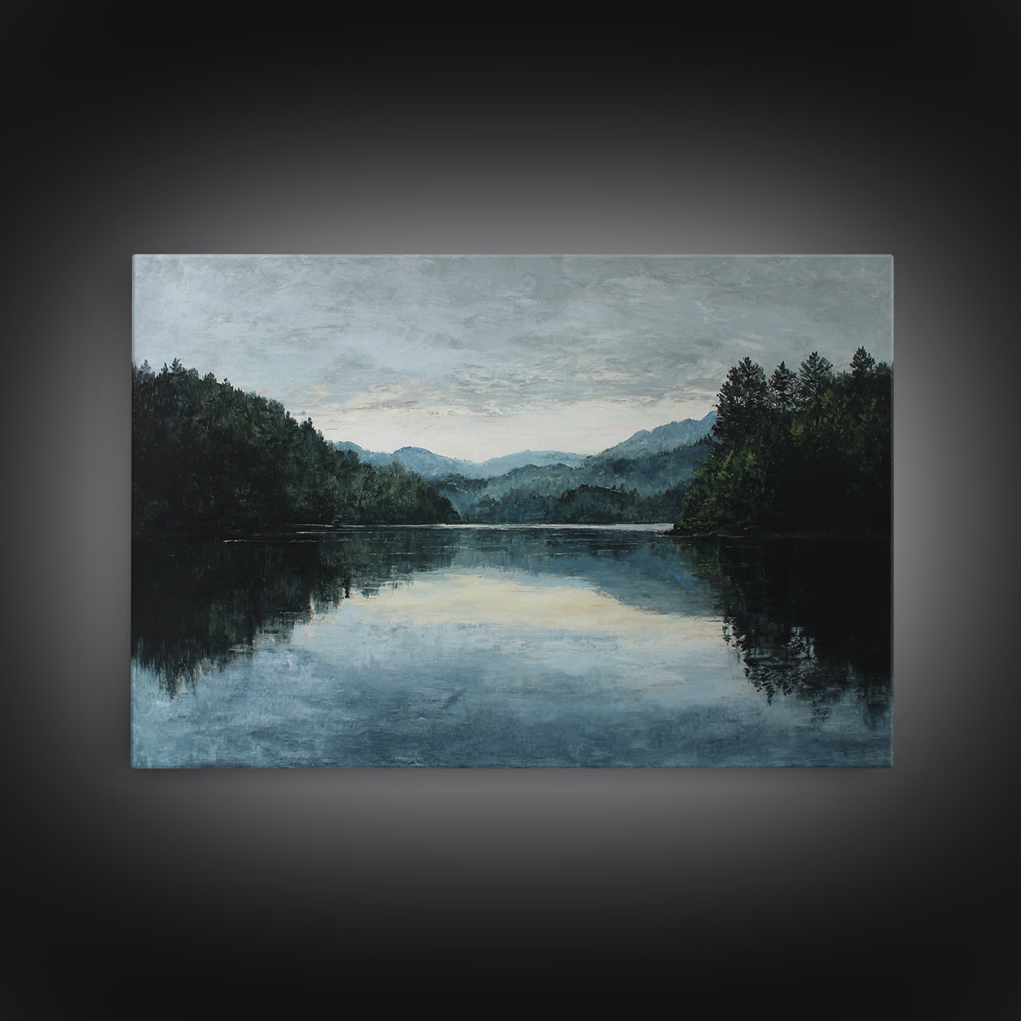 Quiet Lake Landscape at Early Morning Framed Canvas Print, Guest Bedroom Art, Farmhouse Wall Decor, Bedroom Decor, Guest, GBA-3x2-78