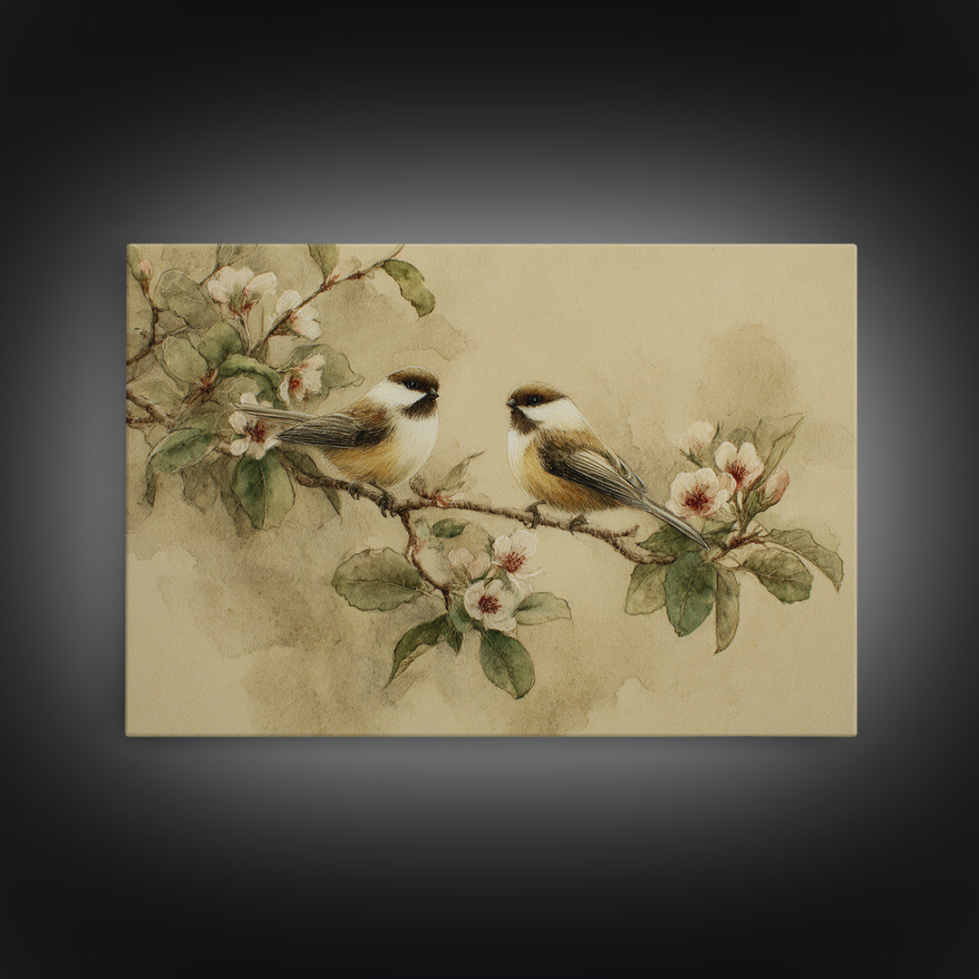 Small Bird Pair on Flowering Branch Framed Canvas Print, Guest Bedroom Art, Digital Print, Bedroom Decor, Fine Art, Guest, GBA-3x2-8