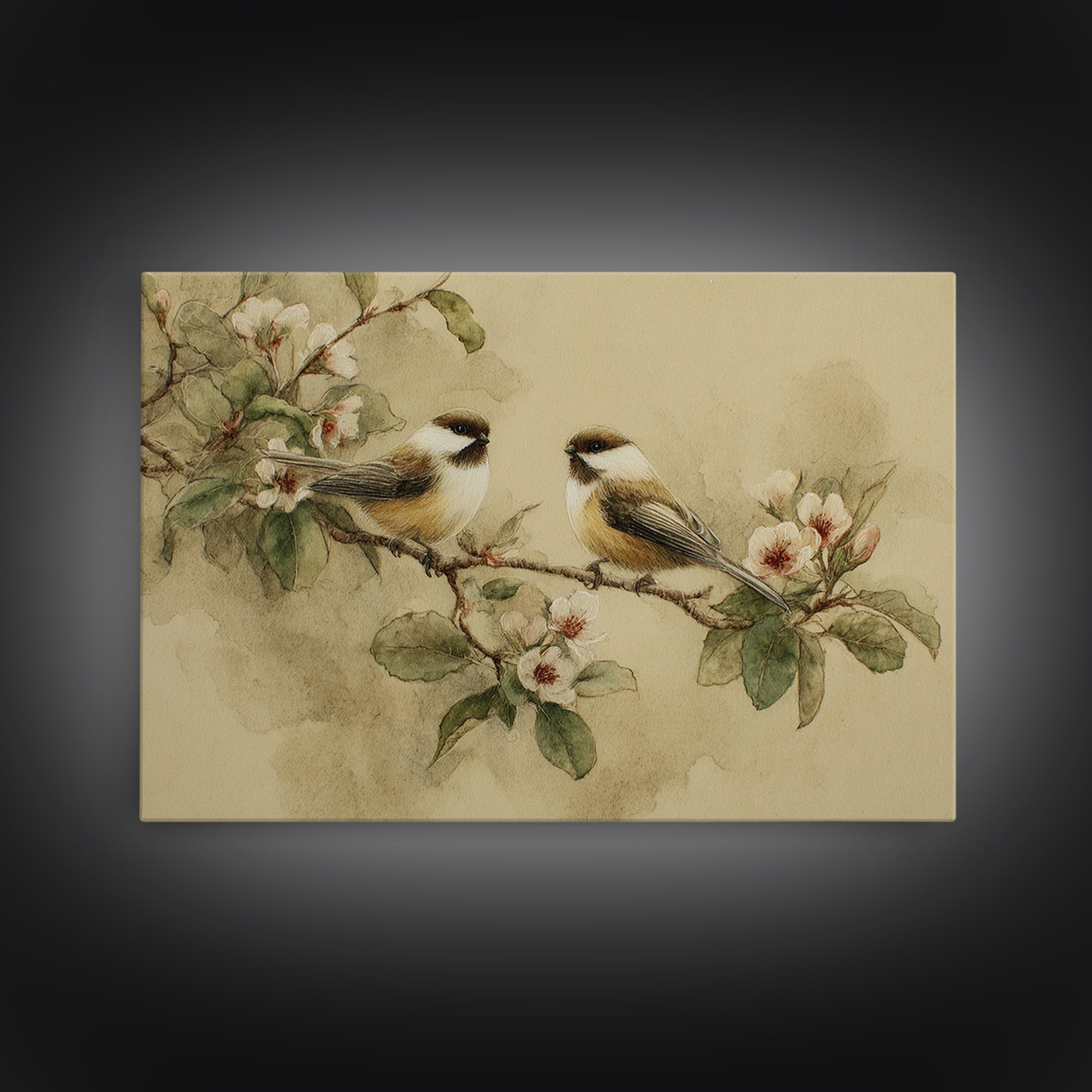 Small Bird Pair on Flowering Branch Framed Canvas Print, Guest Bedroom Art, Digital Print, Bedroom Decor, Fine Art, Guest, GBA-3x2-8