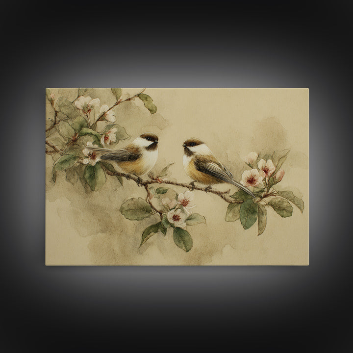 Small Bird Pair on Flowering Branch Framed Canvas Print, Guest Bedroom Art, Digital Print, Bedroom Decor, Fine Art, Guest, GBA-3x2-8