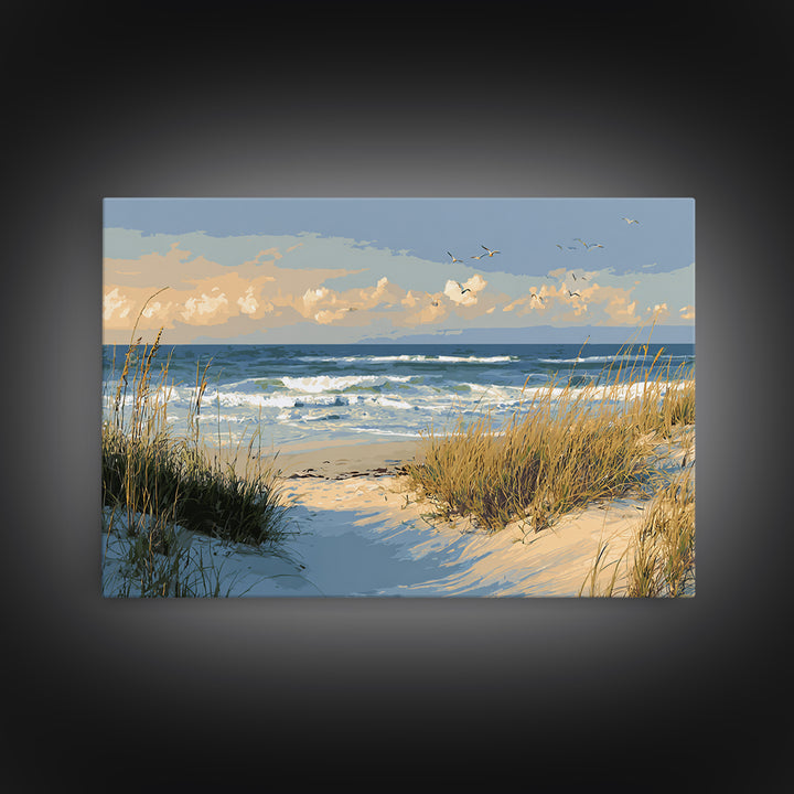Coastal Dunes in Pale Blue and Sand Framed Canvas Print, Guest Bedroom Art, Downloadable Prints, Bedroom Decor, Fine Art, Guest, GBA-3x2-81