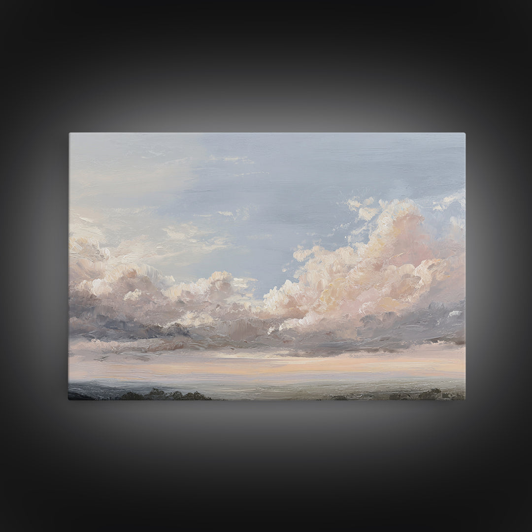 Romantic Cloudscape in Blush and Ivory Framed Canvas Print, Guest Bedroom Art, Fine Art Print, Bedroom Decor, Fine Art, Guest, GBA-3x2-87