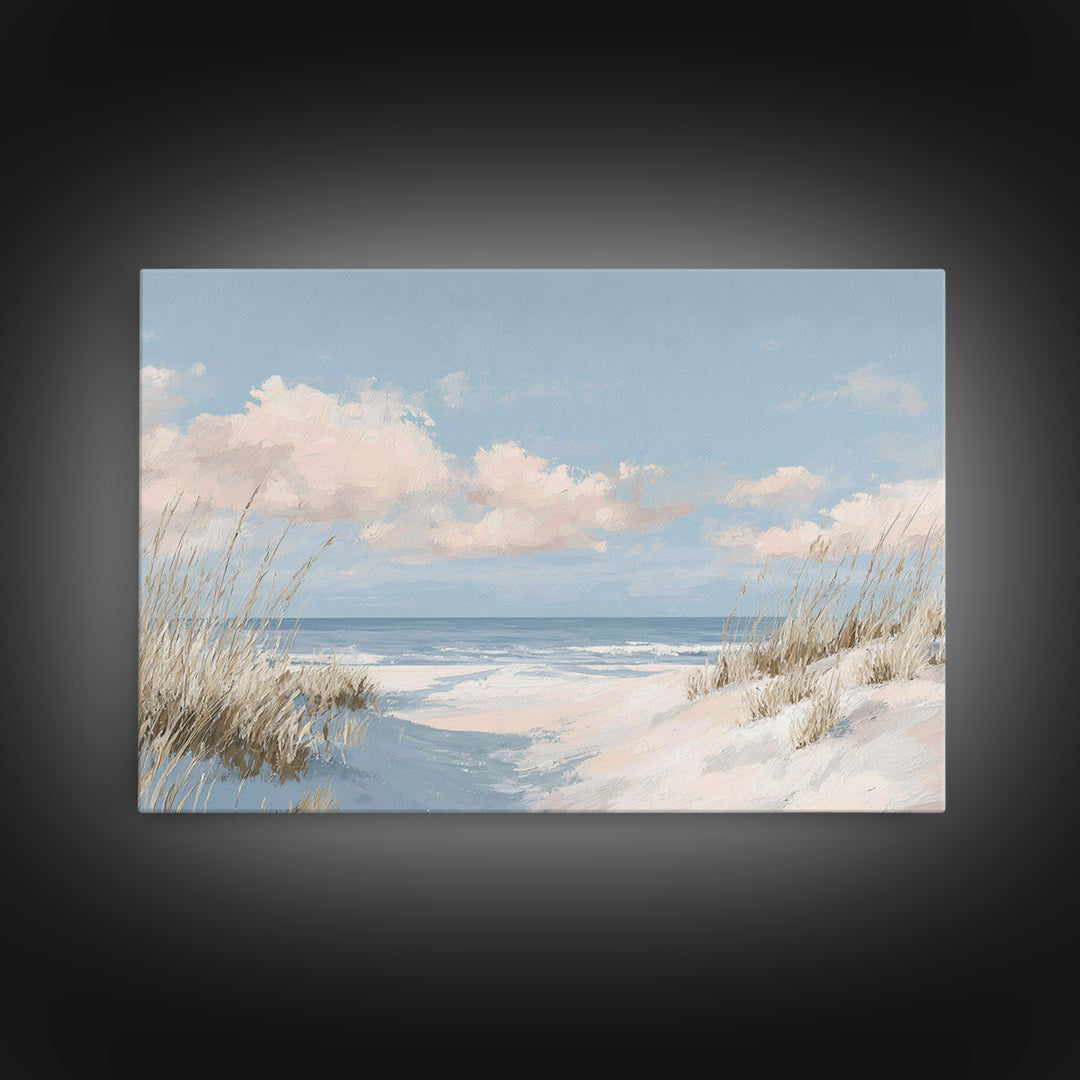 Coastal Dunes in Pale Blue and Sand Framed Canvas Print, Guest Bedroom Art, Farmhouse Decor, Bedroom Decor, Fine Art, Guest, GBA-3x2-9
