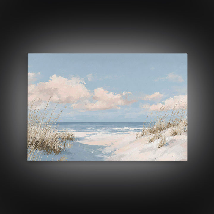 Coastal Dunes in Pale Blue and Sand Framed Canvas Print, Guest Bedroom Art, Farmhouse Decor, Bedroom Decor, Fine Art, Guest, GBA-3x2-9