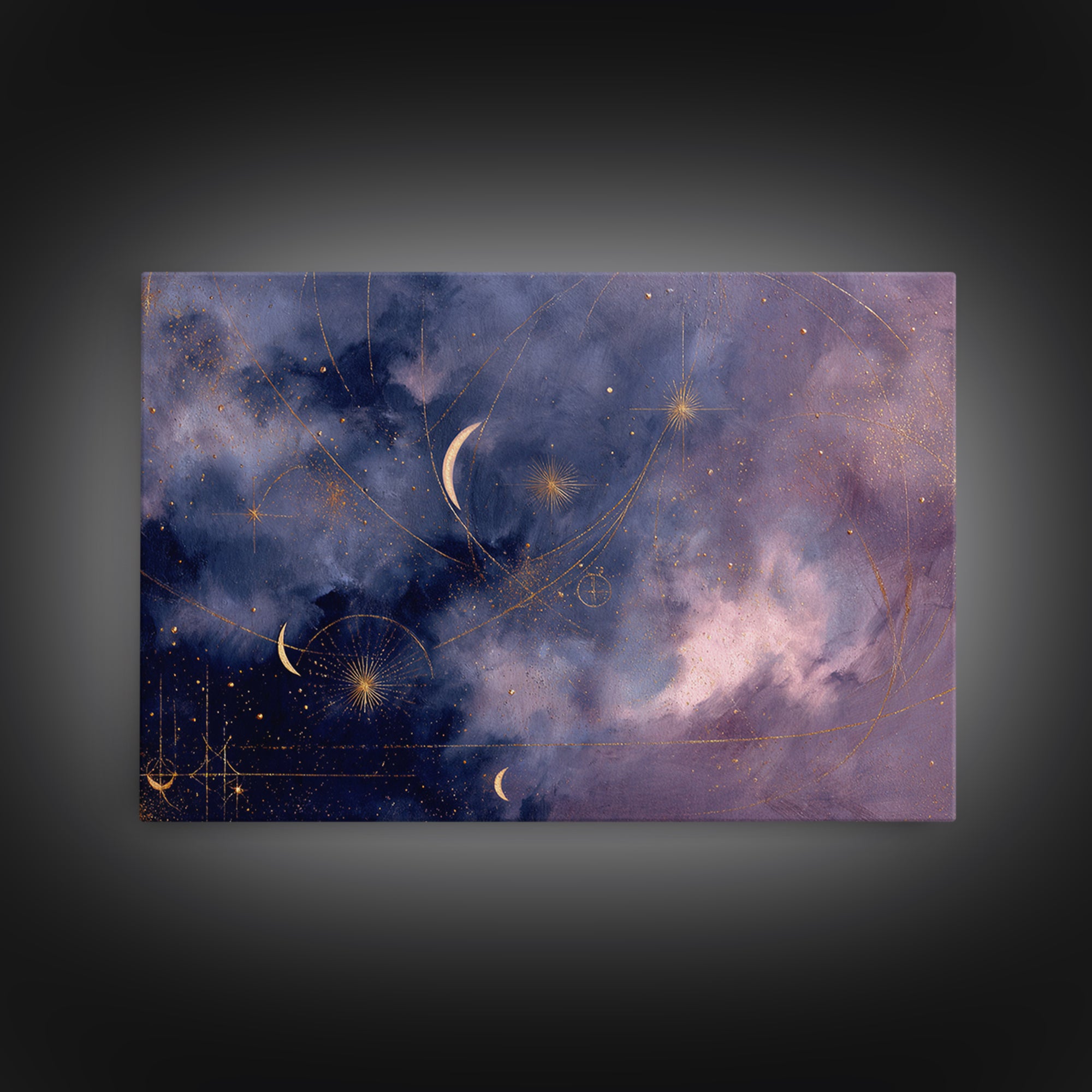 Minimal Moon and Stars Composition Framed Canvas Print, Guest Bedroom Art, Luxury Decor, Bedroom Decor, Fine Art, Guest, GBA-3x2-92
