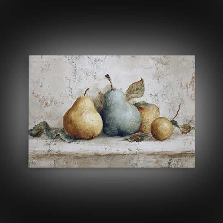 Classic Pear Still Life for Cozy Hospitality Framed Canvas Print, Guest Bedroom Art, Art Print, Bedroom Decor, Fine Art, Guest, GBA-3x2-96