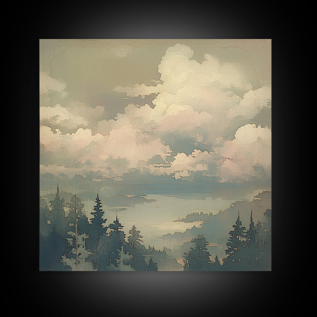 Romantic Cloudscape with Blush and Cream Tones Canvas Print, General Fine Art, Large Wall Art, Living Room Decor, Fine Art, GEN-1x1-18