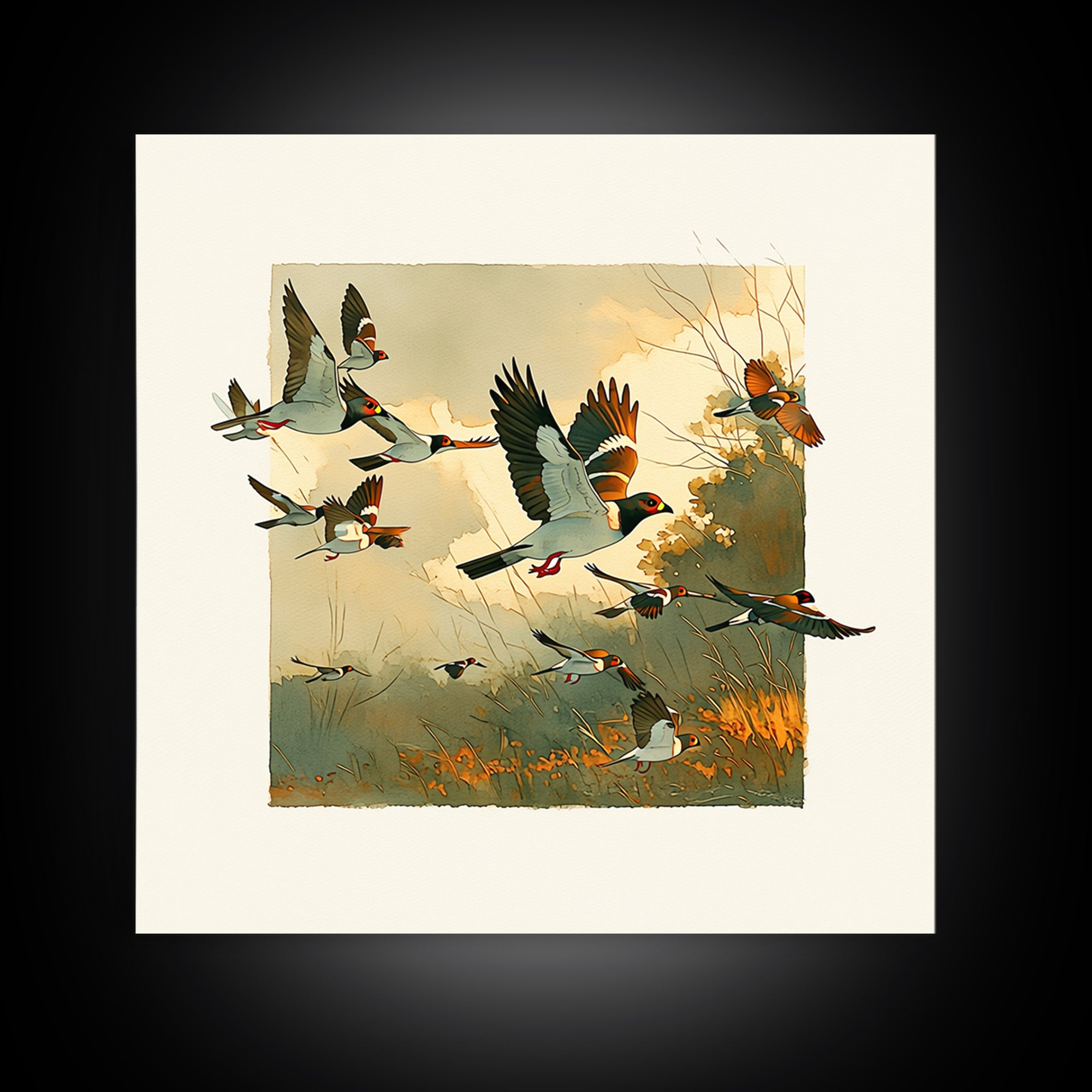 Minimal Birds in Flight over an Open Canvas Print, General Fine Art, Art Deco, Living Room Decor, Oil Painting, GEN-1x1-22