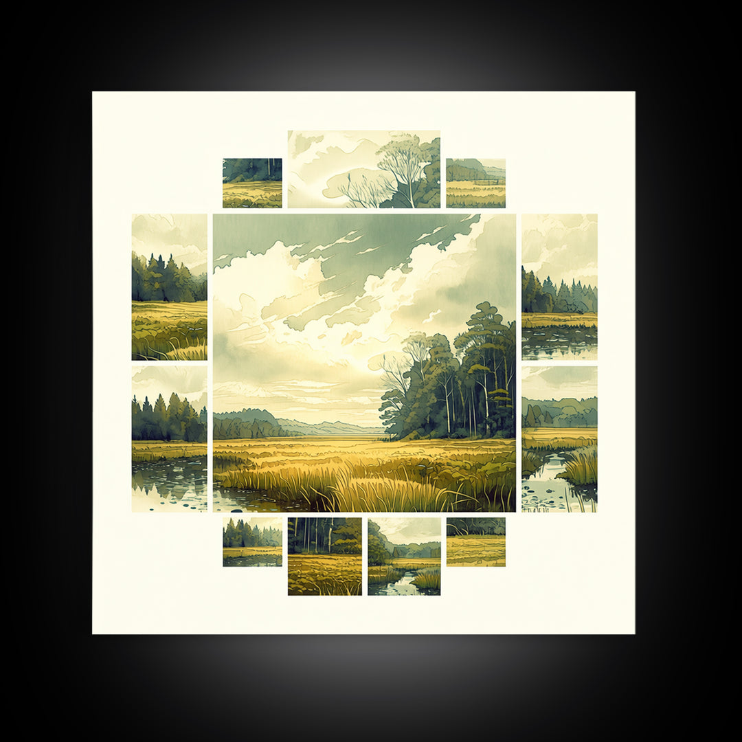 Moody Forest Clearing Framed Canvas Print, General Fine Art, Gallery Decor, Living Room Decor, Fine Art, Wall Art, GEN-1x1-32