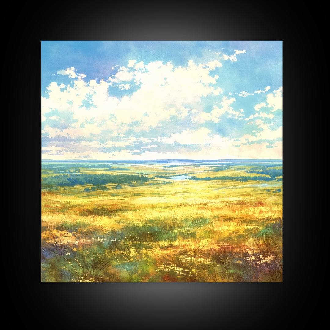 Sunlit Meadow with Loose Impressionist Brushwork Canvas Print, General Fine Art, Gallery Decor, Living Room Decor, GEN-1x1-38