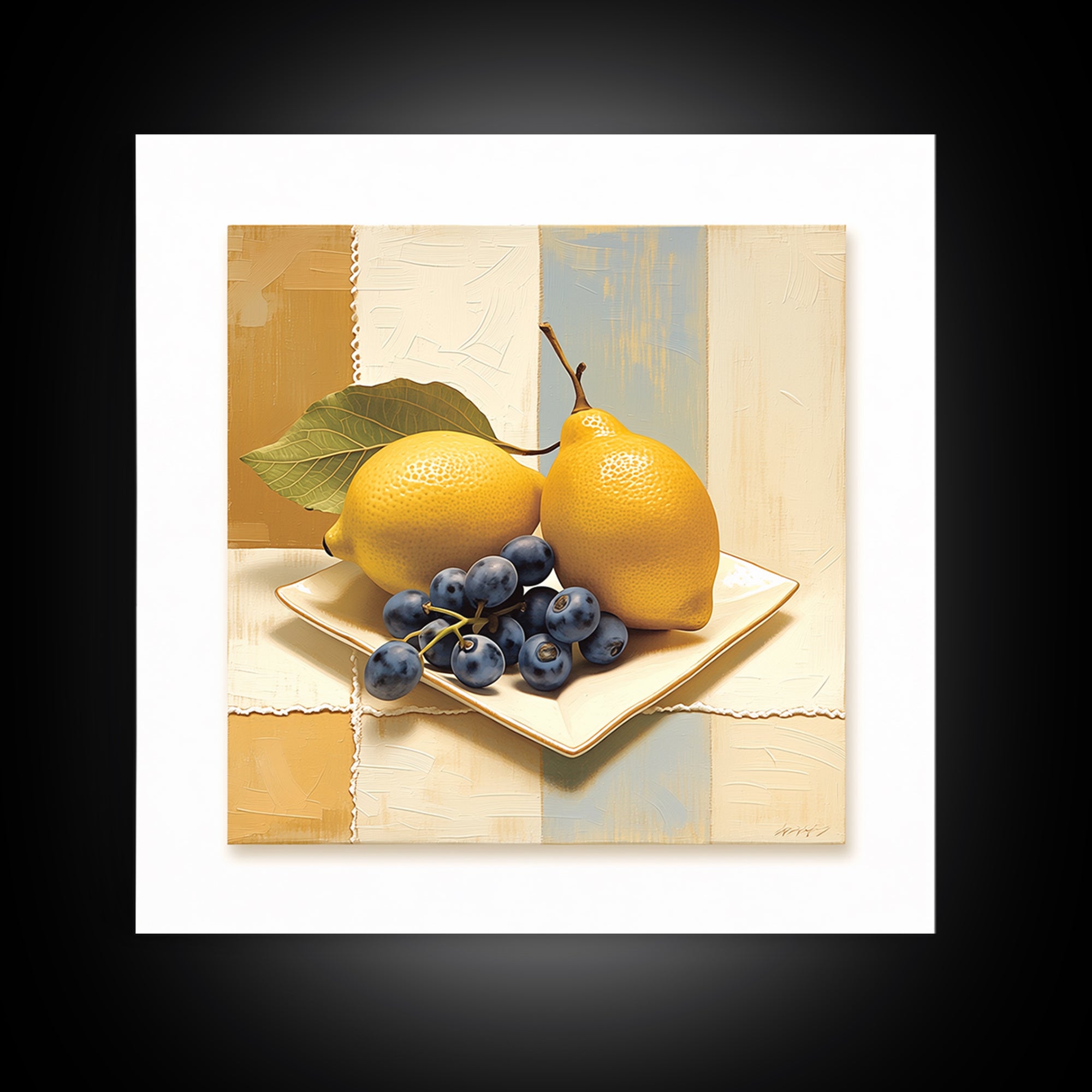 Simple Still Life of Fruit and Linen Framed Canvas Print, General Fine Art, Room Decor, Living Room Decor, Abstract Art, GEN-1x1-40