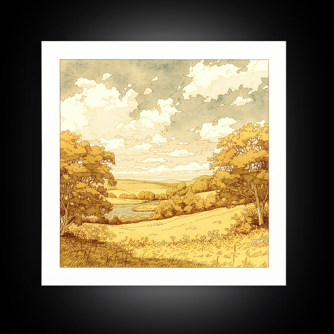 Elegant Ink Wash Landscape Framed Canvas Print, General Fine Art, Art Print, Living Room Decor, Watercolor Art, GEN-1x1-44
