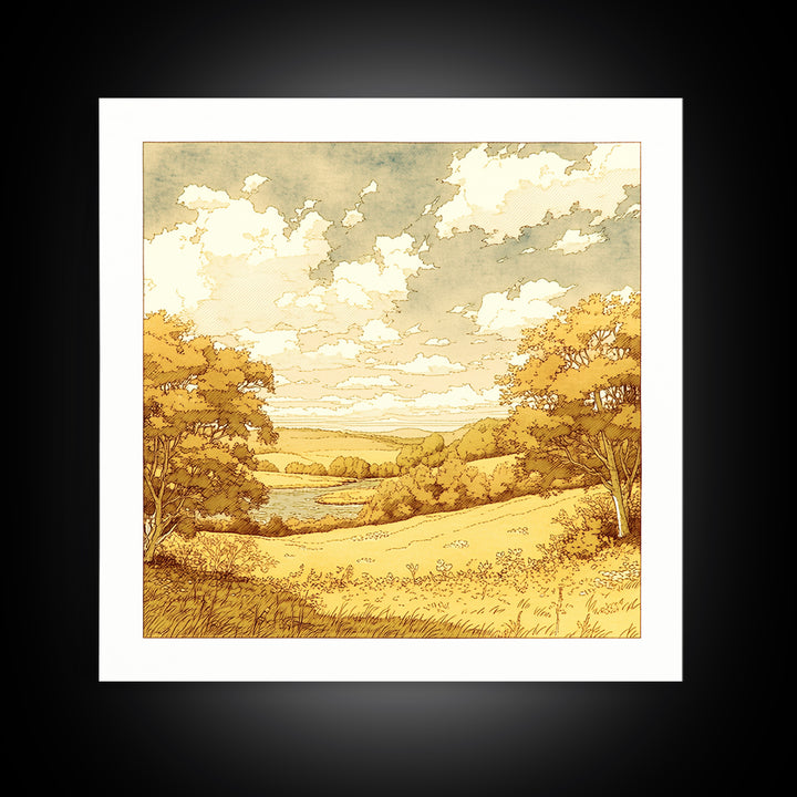 Elegant Ink Wash Landscape Framed Canvas Print, General Fine Art, Art Print, Living Room Decor, Watercolor Art, GEN-1x1-44