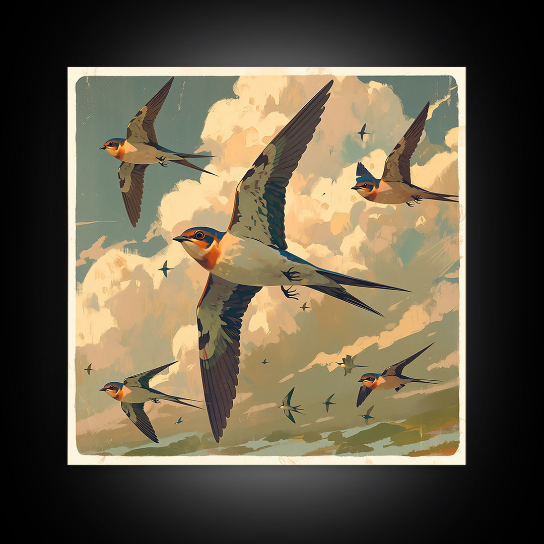 Minimal Birds in Flight over an Open Framed Canvas Print, General Fine Art, Abstract Art, Living Room Decor, Fine Art, GEN-1x1-46