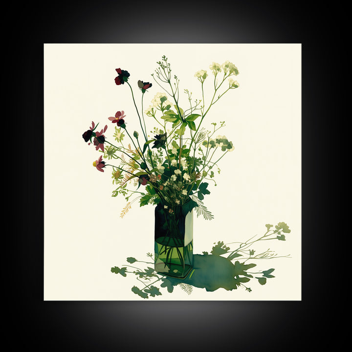 Classic Oil Painted Vase of Wildflowers Framed Canvas Print, General Fine Art, Mid Century Modern, Living Room Decor, Fine Art, GEN-1x1-47